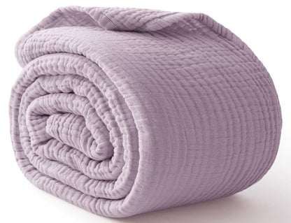 100% Cotton Muslin Blanket for Adults, 6-Layer, King, 108 x 90, Beige Linen