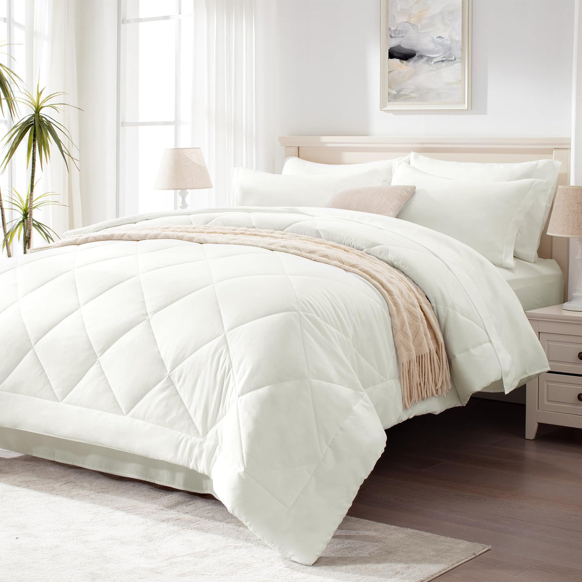 Love's cabin Full Comforter Set Black, 7 Pieces Full Bed in a Bag, All Season Bedding Sets with 1 Comforter, 1 Flat Sheet, 1 Fitted Sheet, 2 Pillowcase and 2 Pillow Sham