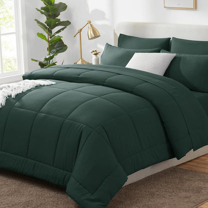 CozyLux Queen Comforter Set Black - 7 Pieces Bed in a Bag