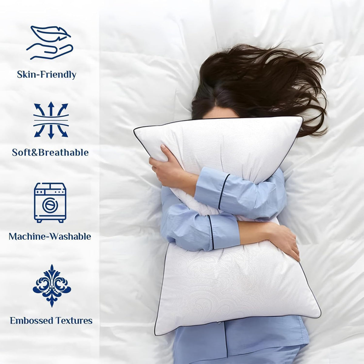 JOLLYVOGUE Pillows Standard Size Set of 2, Cooling and Firm Pillows with Oeko-Tex Certified Down Alternative Filling for Side, Back, and Stomach Sleepers, Hotel Collection