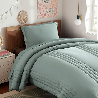 King Size Comforter Set-7 Pieces Brown Soft Bed in a Bag King Bedding Sets