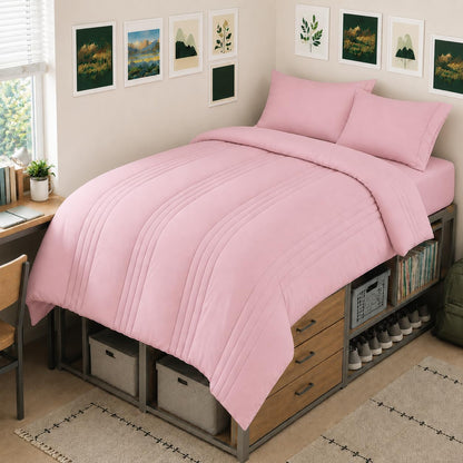 CozyLux Queen Comforter Set Beige - 7 Pieces Vertical Quilted Bed in a Bag