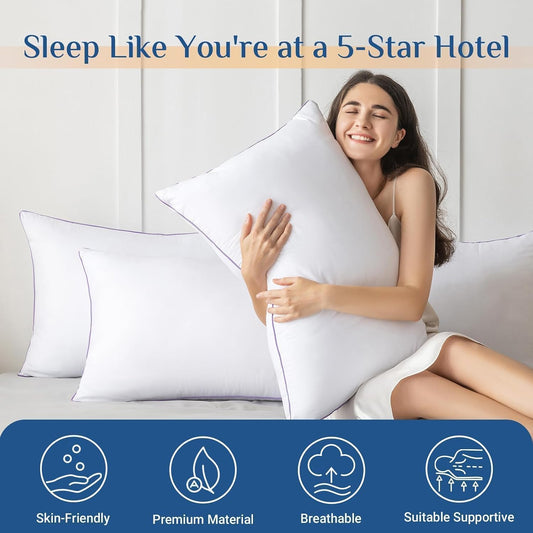 JOLLYVOGUE Pillows Standard Size Set of 4, Washable Supportive Firm Bed Pillows with Oeko-Tex Certified Soft Down Alternative Fill, Luxury Hotel Quality for Side, Back and Stomach Sleepers