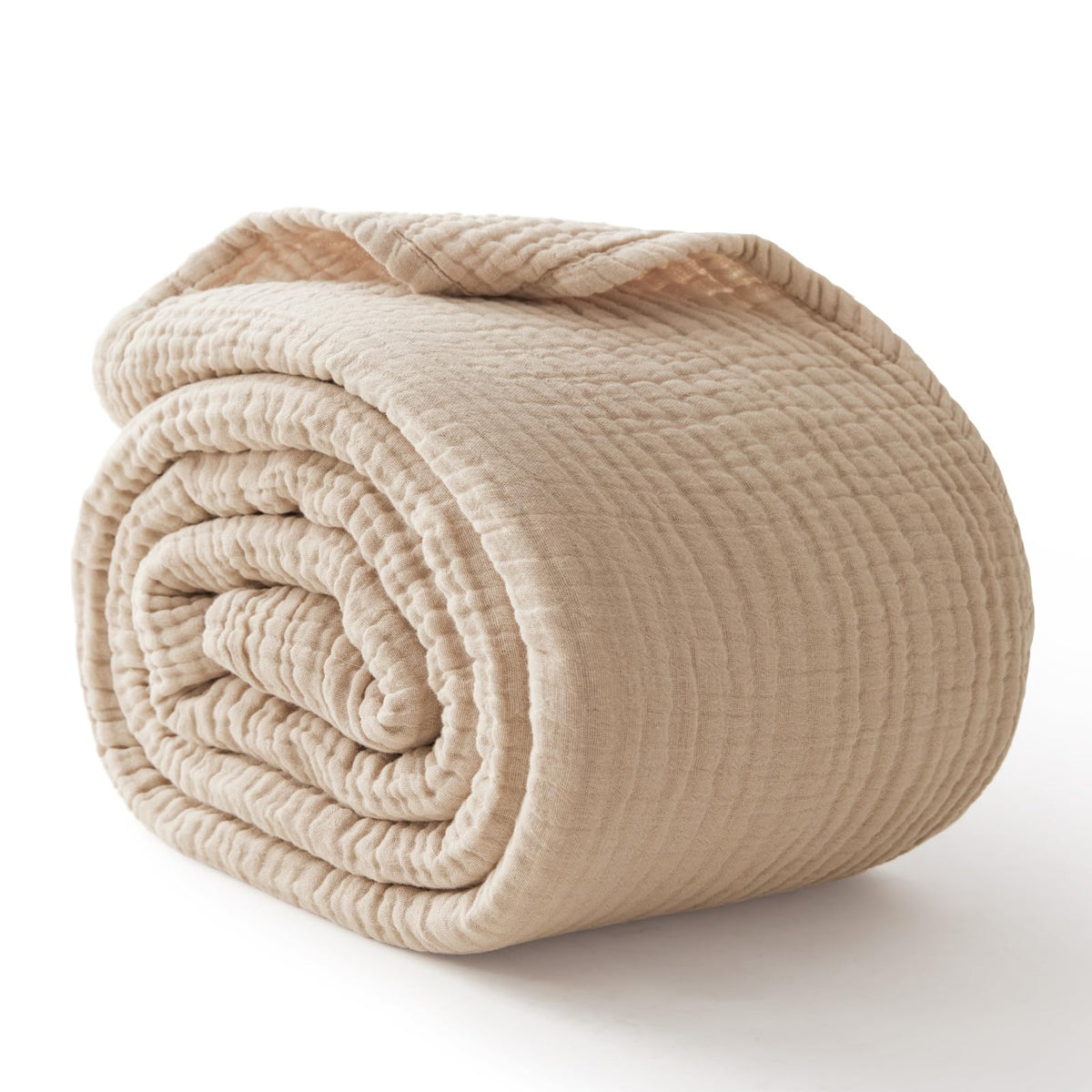 100% Cotton Muslin Blanket for Adults, 6-Layer, King, 108 x 90, Beige Linen