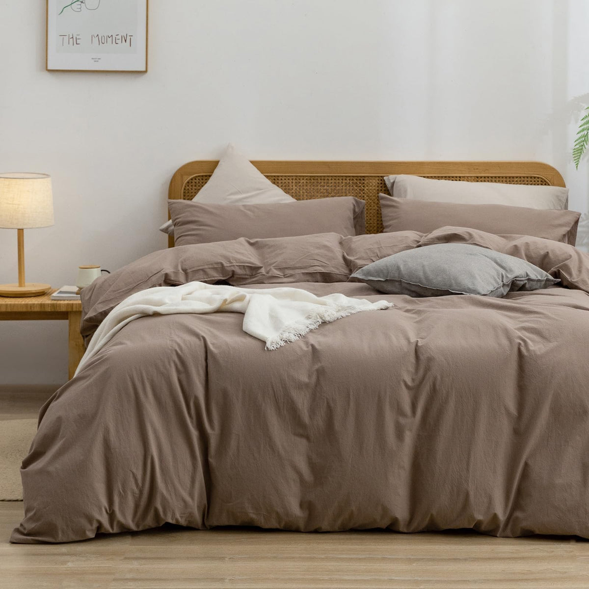 BESTOUCH Cotton Solid Duvet Cover Set Linen Feel Off White Queen