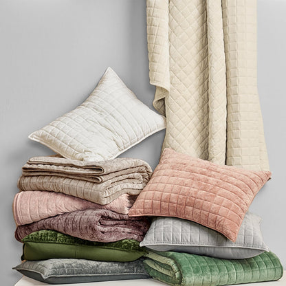 RECYCO Channel Box Stitch Velvet Quilt Set, King Size, Beige