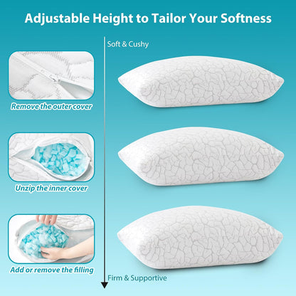 Cooling Pillows Queen Size Set of 2, Memory Foam Firm Bed Pillows