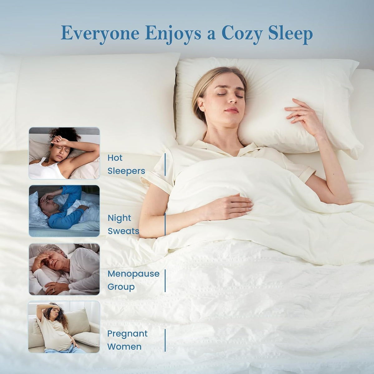 Cozy Bliss Cooling Comforter Seersucker Plaid Queen Size, Q-Max 0.45 Lightweight Cooling Blanket, Breathable Silk Smooth Summer Bedding Quilt for Hot Sleepers Night Sweats White
