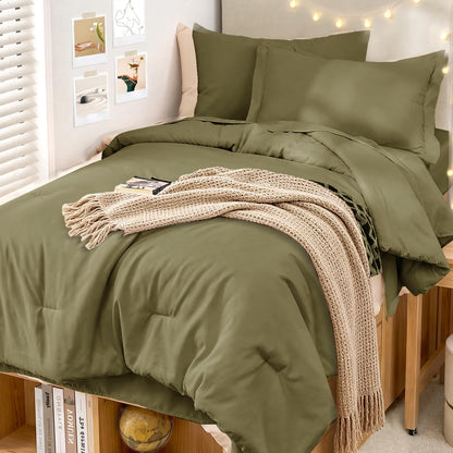 MUXHOMO Queen Comforter Set 7 Pieces, Soft Bed in a Bag, Beige