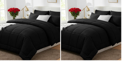 CozyLux Queen Comforter Set Black - 7 Pieces Bed in a Bag