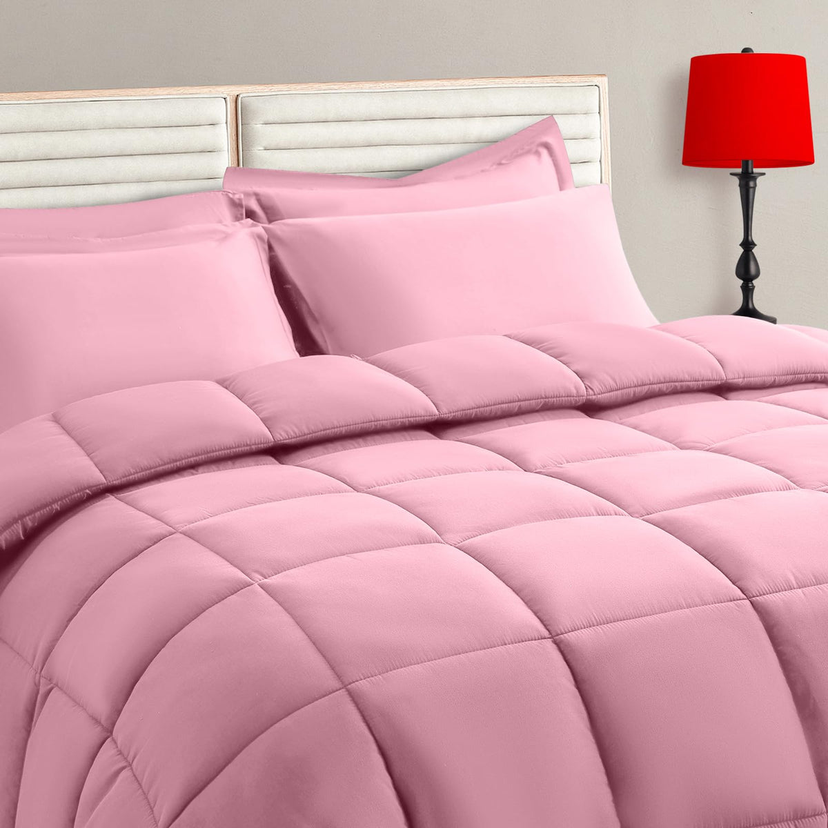 TAIMIT Twin Size Comforter Set - 5 Pieces, Bed in a Bag Bedding Sets with All Season Soft Quilted Warm Fluffy Reversible Comforter,Flat Sheet,Fitted Sheet,1 Pillow Shams,1 Pillowcases,Black