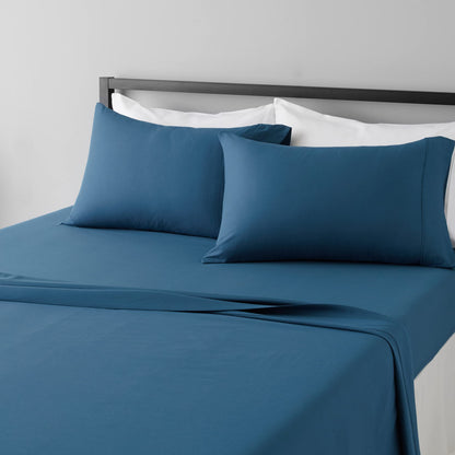Amazon Basics Lightweight Super Soft Easy Care Wrinkle Free Microfiber 3 Piece Bed Sheet Set with 14-Inch Deep Pockets, Twin, Navy Blue, Solid, Kids, Men & Women Bedding