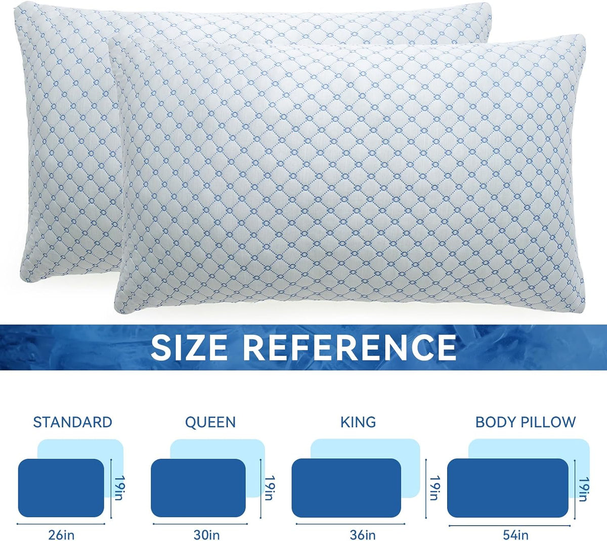 Cooling Memory Foam Pillows Queen Size Set of 2, Neck Support