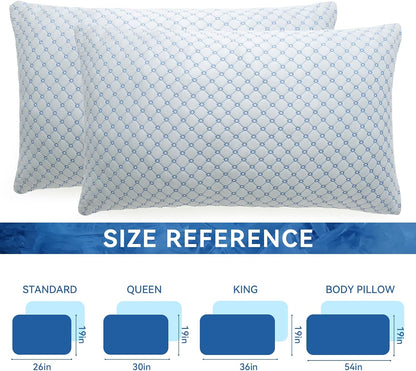 Cooling Memory Foam Pillows Queen Size Set of 2, Neck Support