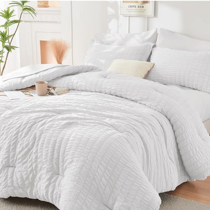 King Comforter Set - 7PCS Bed in a Bag, Seersucker Bedding Set, Dark Grey