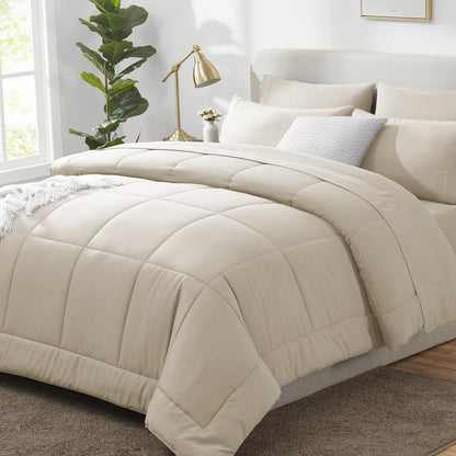 CozyLux Queen Comforter Set Black - 7 Pieces Bed in a Bag