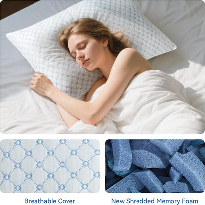 Cooling Memory Foam Pillows Queen Size Set of 2, Neck Support