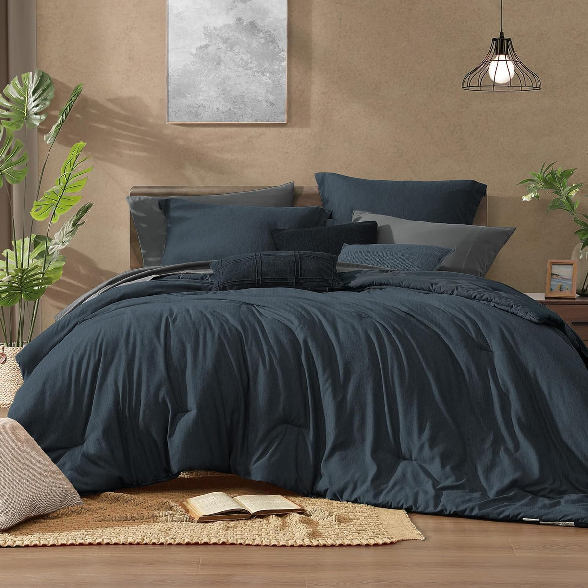 Monbix King Size Comforter Set Olive Green 7 Pieces Bed in a Bag