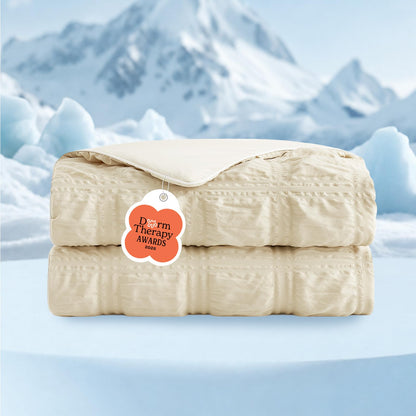 Cozy Bliss Cooling Comforter Seersucker Plaid Queen Size, Q-Max 0.45 Lightweight Cooling Blanket, Breathable Silk Smooth Summer Bedding Quilt for Hot Sleepers Night Sweats White