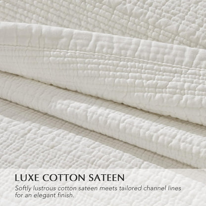 EVERGRACEHOME Cotton Sateen Channel Quilt Set, King Size, Bright White