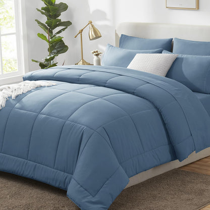 CozyLux Queen Comforter Set Black - 7 Pieces Bed in a Bag