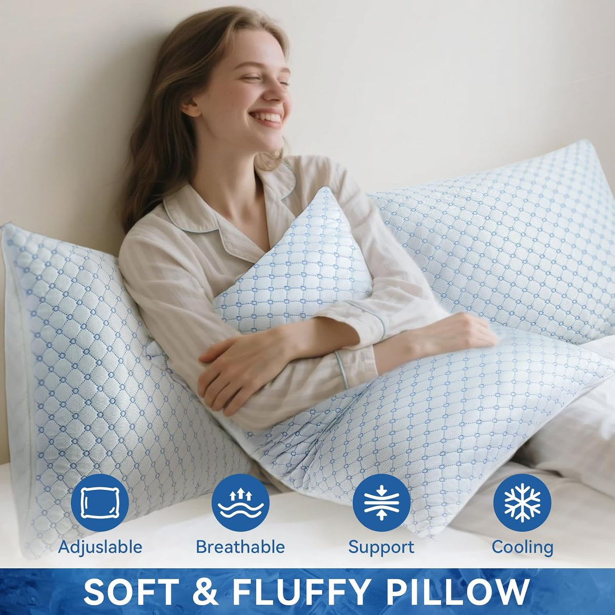 Cooling Memory Foam Pillows Queen Size Set of 2, Neck Support