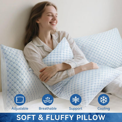 Cooling Memory Foam Pillows Queen Size Set of 2, Neck Support