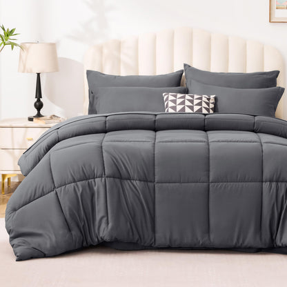 Love's cabin Full Comforter Set Black, 7 Pieces Full Bed in a Bag, All Season Bedding Sets with 1 Comforter, 1 Flat Sheet, 1 Fitted Sheet, 2 Pillowcase and 2 Pillow Sham