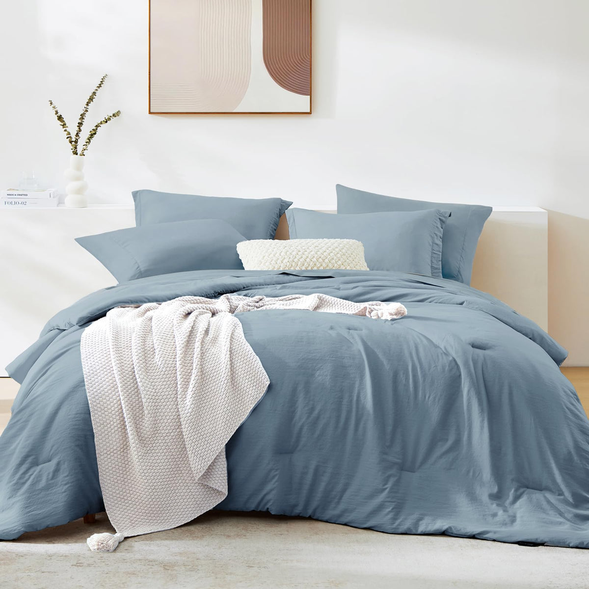 Queen Comforter Set-7 Pieces Soft Prewashed Bed in a Bag Queen Bedding Sets