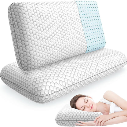 CushyOasis Bed Pillows for Sleeping 2PCS, Memory Foam, Standard Size, Blue