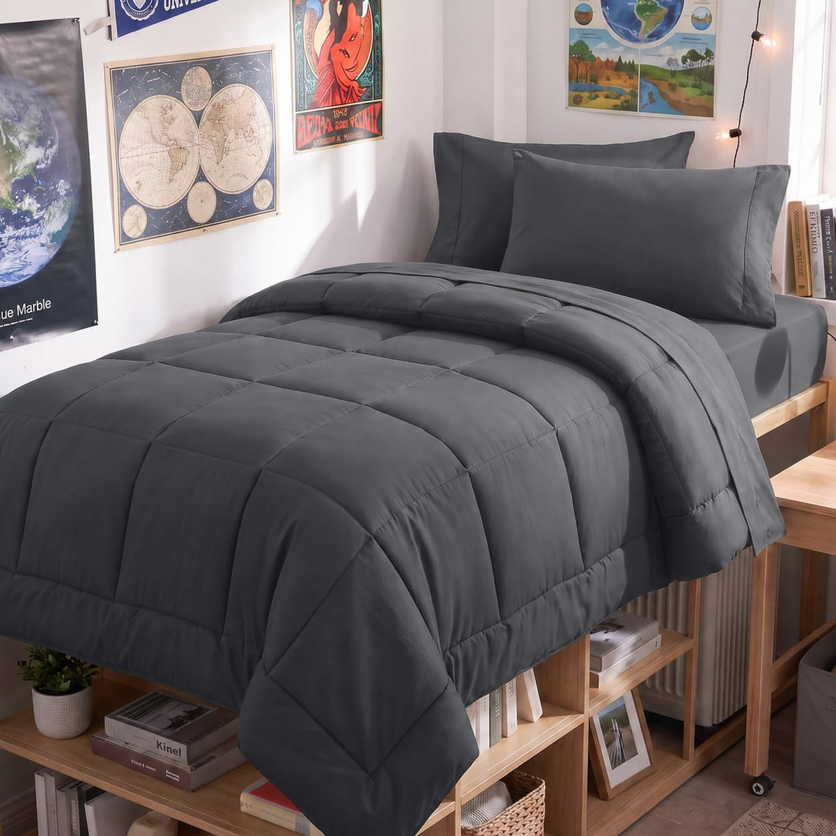 CozyLux Queen Comforter Set Black - 7 Pieces Bed in a Bag