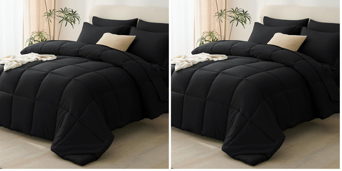 CozyLux Queen Comforter Set, 7-Piece Bed in a Bag, Black
