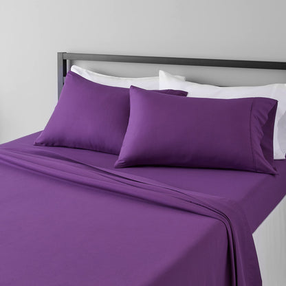 Amazon Basics Lightweight Super Soft Easy Care Wrinkle Free Microfiber 3 Piece Bed Sheet Set with 14-Inch Deep Pockets, Twin, Navy Blue, Solid, Kids, Men & Women Bedding