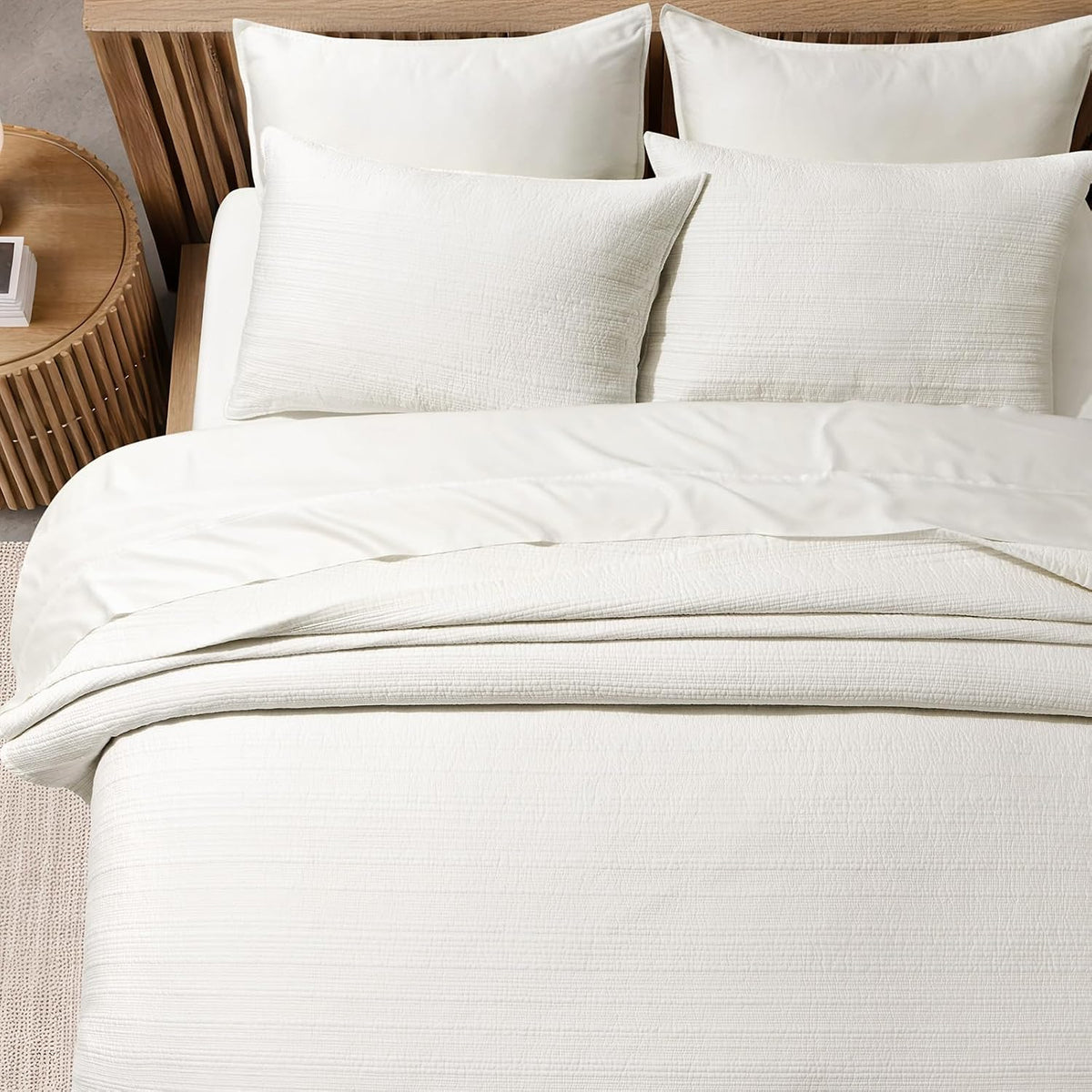 EVERGRACEHOME Cotton Sateen Channel Quilt Set, King Size, Bright White
