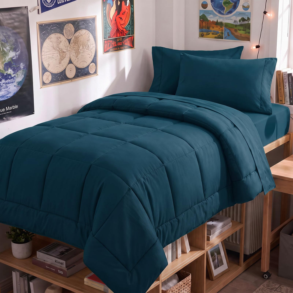 CozyLux Queen Comforter Set Black - 7 Pieces Bed in a Bag