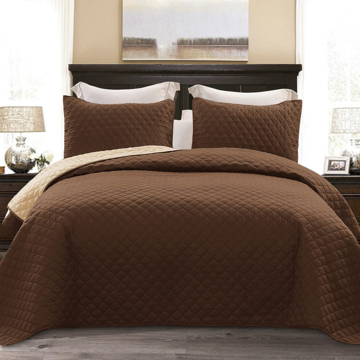 Exclusivo Mezcla Reversible Full Queen Quilt Bedding Set, Grey