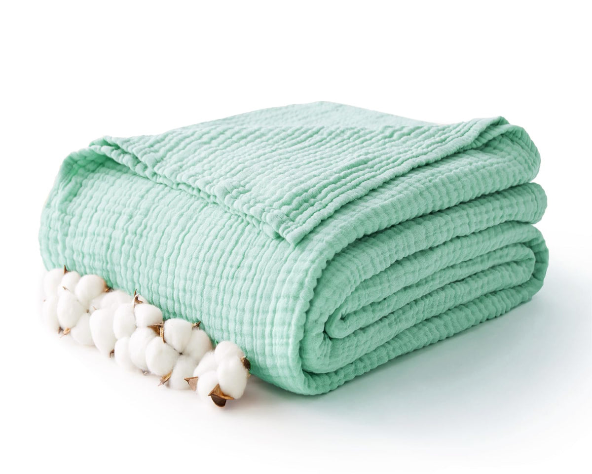 100% Cotton Muslin Blanket for Adults, 6-Layer, King, 108 x 90, Beige Linen