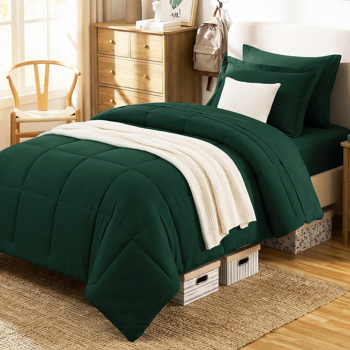 CozyLux Queen Comforter Set, 7-Piece Bed in a Bag, Black