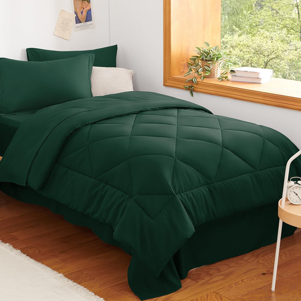 CozyLux Queen Comforter Set 88"x88" Dark Grey - 7 Piece Bed in a Bag