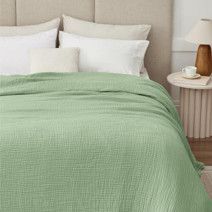 100% Cotton Muslin Blanket for Adults, 6-Layer, King, 108 x 90, Beige Linen