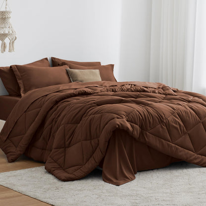 Love's cabin Full Comforter Set Black, 7 Pieces Full Bed in a Bag, All Season Bedding Sets with 1 Comforter, 1 Flat Sheet, 1 Fitted Sheet, 2 Pillowcase and 2 Pillow Sham