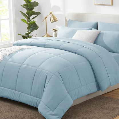 CozyLux Queen Comforter Set Black - 7 Pieces Bed in a Bag