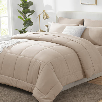 CozyLux Queen Comforter Set Black - 7 Pieces Bed in a Bag