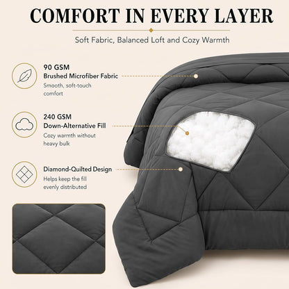 CozyLux Queen Comforter Set 88"x88" Dark Grey - 7 Piece Bed in a Bag