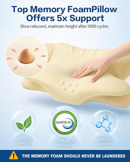 Cervical Pillow for Neck Pain Relief, Ergonomic Neck Pillow for Sleeping, Orthopedic Side Sleeper Pillow for Neck Support, Cooling Memory Foam Pillows Contour Pillow for Back Stomach Sleepers (Blue)