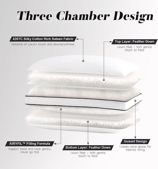 DOWNSTORIA Feather Down Pillows King Size Set of 2 with Gusset, Luxury Hotel Collection Bed Pillow 2 Pack, Down Surrounded Pillows for Sleeping, Soft Fluffy for Side, Back Sleepers 20x36 in.