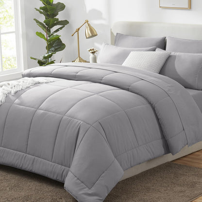 CozyLux Queen Comforter Set Black - 7 Pieces Bed in a Bag