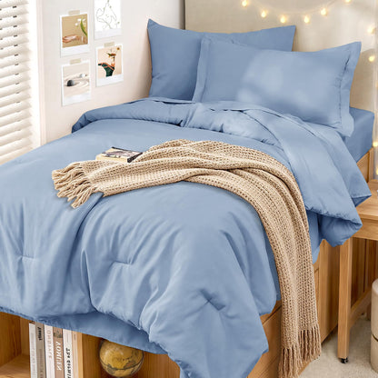 MUXHOMO Queen Comforter Set 7 Pieces, Soft Bed in a Bag, Beige