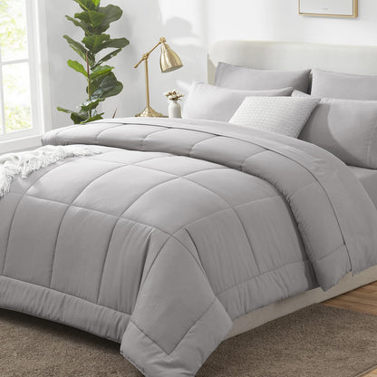 CozyLux Queen Comforter Set Black - 7 Pieces Bed in a Bag