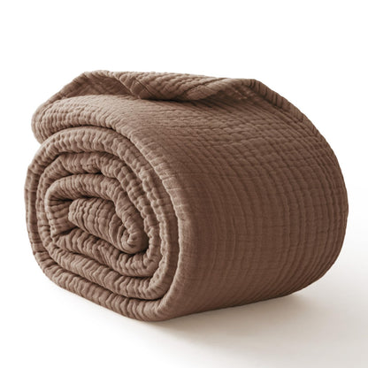 100% Cotton Muslin Blanket for Adults, 6-Layer, King, 108 x 90, Beige Linen
